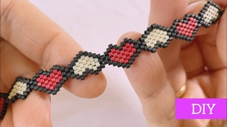 DIY Браслет из бисера Сердечки Мастер класс Кирпичное плетение Beaded bracelet Давай порукоделим