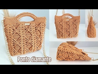 BOLSA DE CROCHÊ COM PONTO DIAMANTE SUPER ELEGANTE