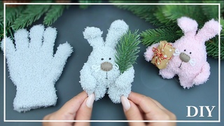 ЛЕГКО! Милый Зайчик из одной перчатки  Как сшить игрушку из перчатки  Glove Bunny DIY NataliDoma
